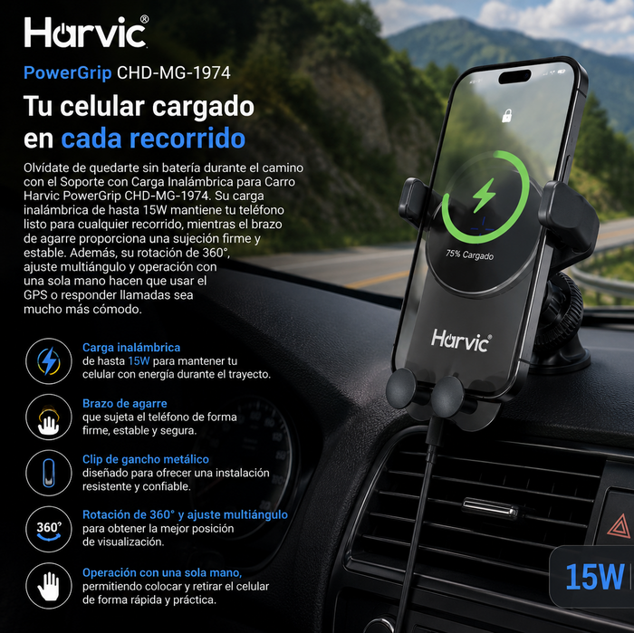 Soporte con Carga Inalámbrica para Carro 15W